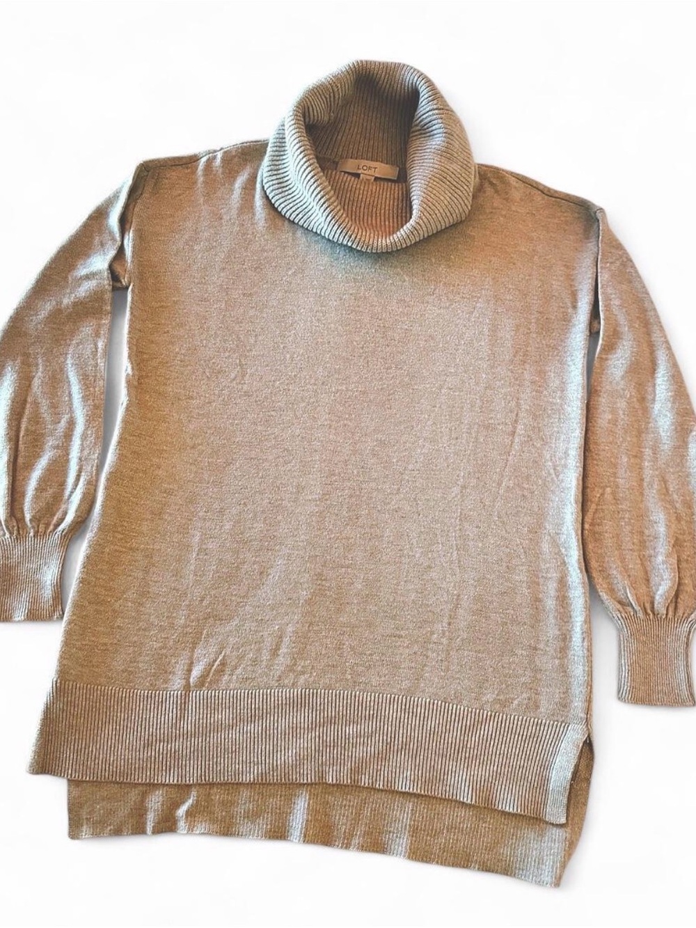 LOFT Taupe Cowl Neck Tunic Sweater size S